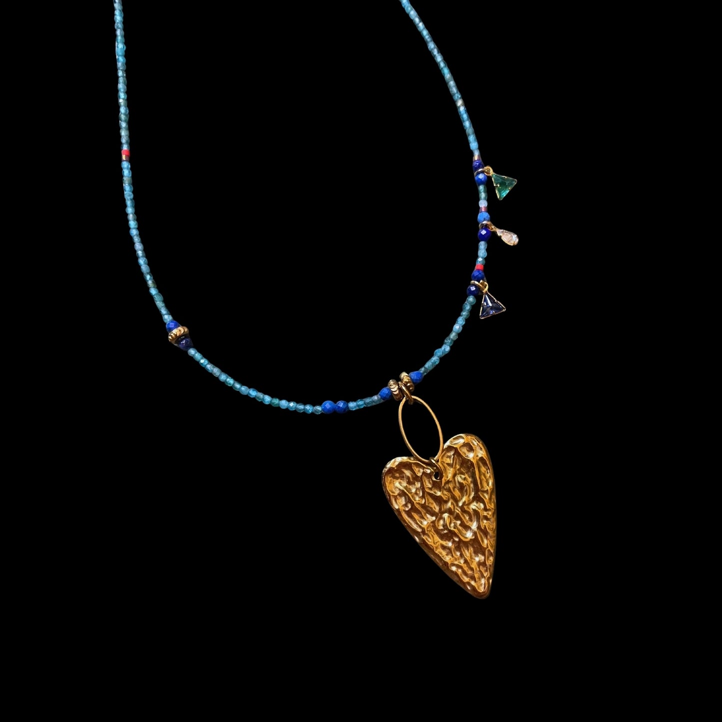 4AM Blues | Apatite & Lapis Lazuli Necklace with Melting Heart Charm