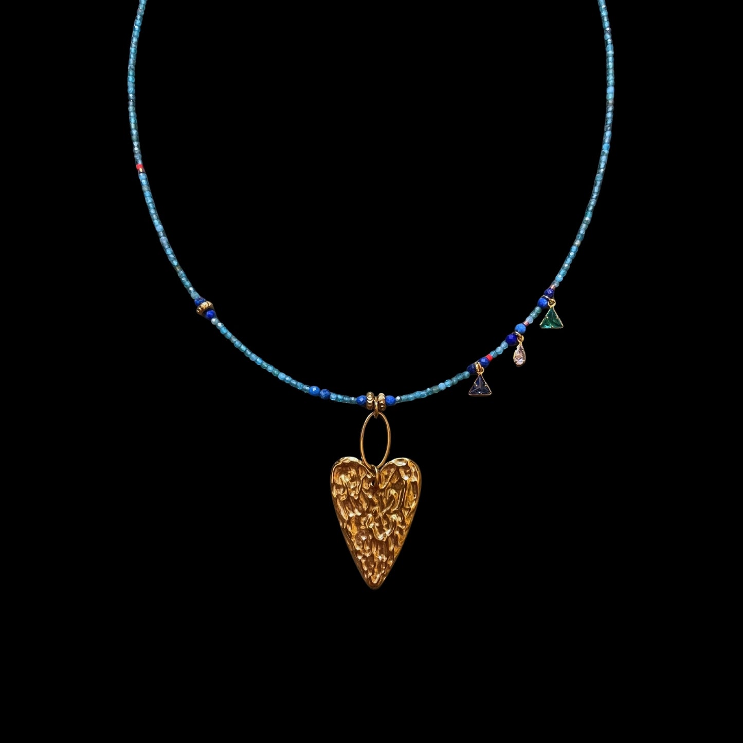 4AM Blues | Apatite & Lapis Lazuli Necklace with Melting Heart Charm