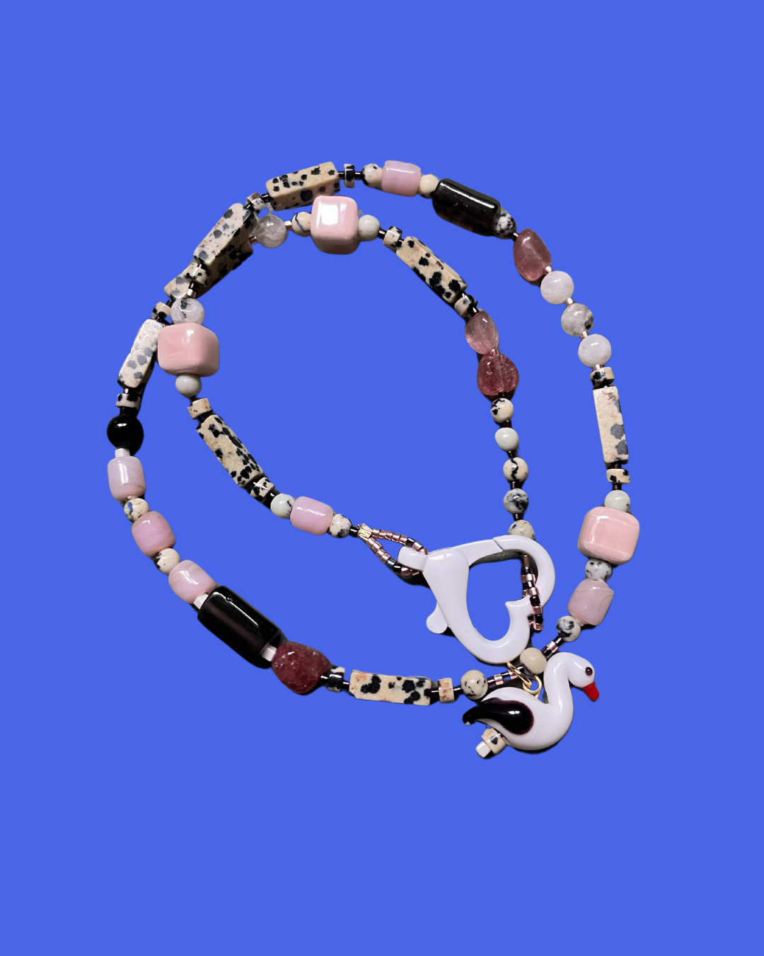 Nathalie – Handcrafted Necklace with Strawberry Quartz, Moonstone & Murano Glass