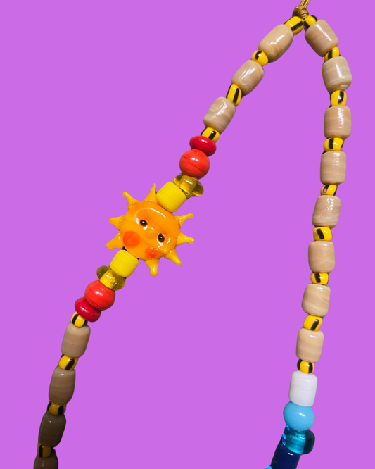 Desert Sun – Beaded Phone Charm with Murano Glass Sun