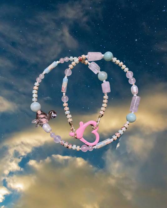 Flamingo – Gemstone Necklace with Murano Glass Flamingo Charm