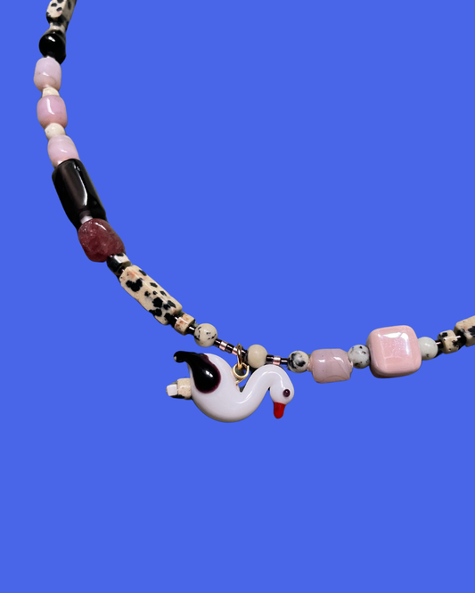 Nathalie – Handcrafted Necklace with Strawberry Quartz, Moonstone & Murano Glass