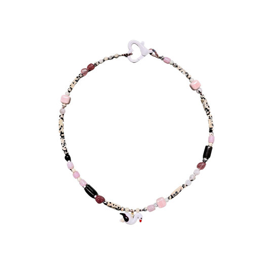 Nathalie – Handcrafted Necklace with Strawberry Quartz, Moonstone & Murano Glass